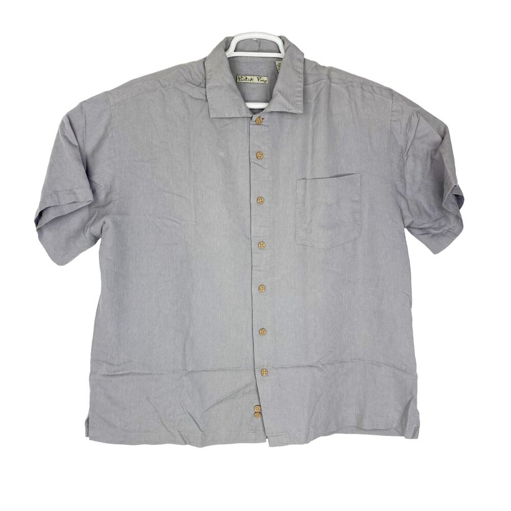 Batek Bay Gray Solid Rayon Blend Short Sleeve Button-Up Mens XL Shirt